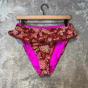 Anthropologie Floral Bikini Bottom in Pink and Red